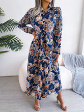 Load image into Gallery viewer, Tied Printed Long Sleeve Midi Dress