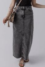 Load image into Gallery viewer, Raw Hem Midi Denim Skirt with Pockets