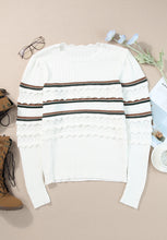 Load image into Gallery viewer, Striped Hollow Out Round Neck Long Sleeve Sweater