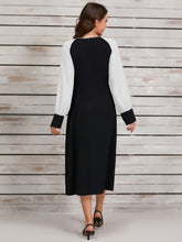 Load image into Gallery viewer, Ruched Contrast Long Sleeve Midi Dress