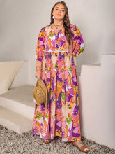 Load image into Gallery viewer, Plus Size Printed Tie Neck Maxi Dress