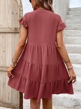 Load image into Gallery viewer, Tiered Notched Flounce Sleeve Mini Dress