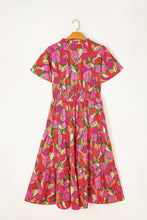 Load image into Gallery viewer, Frill Printed Notched Short Sleeve Midi Dress