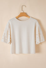 Load image into Gallery viewer, Pearl Detail Round Neck Half Sleeve Blouse