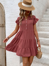 Load image into Gallery viewer, Tiered Notched Flounce Sleeve Mini Dress