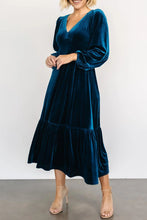 Load image into Gallery viewer, V-Neck Long Sleeve Midi Velvet Dress