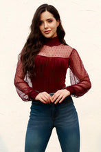 Load image into Gallery viewer, Smocked Mock Neck Long Sleeve Bodysuit