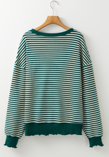 Load image into Gallery viewer, LUCKY Striped Round Neck Long Sleeve Sweatshirt