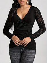 Load image into Gallery viewer, Lace Ruched Surplice Long Sleeve Top