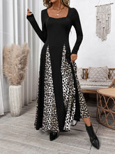 Load image into Gallery viewer, Perfee Leopard Square Neck Long Sleeve Maxi Dress