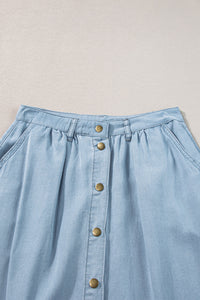 Snap Down High Waist Denim Skirt