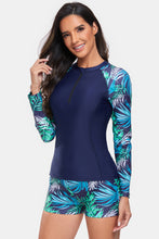 Load image into Gallery viewer, Printed Quarter Zip Long Sleeve Two-Piece Swim Set