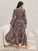 Load image into Gallery viewer, Printed Tie Neck Long Sleeve Midi Dress