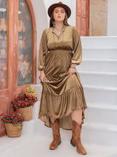 Load image into Gallery viewer, Plus Size Frill Tie Neck Long Sleeve Dress