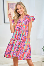 Load image into Gallery viewer, First Love Full Size Printed Ruffle Cap Sleeve Tiered Dress