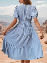 Load image into Gallery viewer, Tie Waist Puff Sleeve Midi Dress