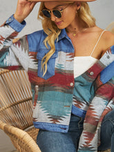 Load image into Gallery viewer, Geometric Button Up Dropped Shoulder Denim Jacket