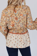 Load image into Gallery viewer, Peplum Printed Surplice Flare Sleeve Blouse