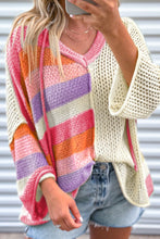 Load image into Gallery viewer, Openwork Color Block Hooded Sweater