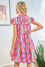 Load image into Gallery viewer, First Love Full Size Printed Ruffle Cap Sleeve Tiered Dress