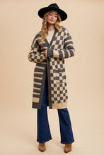 Load image into Gallery viewer, Annie Wear Checkered &amp; Striped Open Front Long Sleeve Cardigan