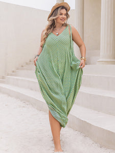 Plus Size Printed V-Neck Wide Leg Jumpsuit