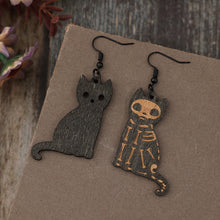 Load image into Gallery viewer, Alloy Hook Wooden Cat Skeleton Earrings