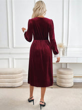 Load image into Gallery viewer, Perfee Lace Detail V-Neck Long Sleeve Midi Dress