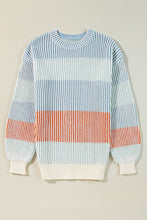 Load image into Gallery viewer, Striped Color Block Round Neck Long Sleeve Sweater