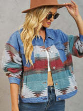 Load image into Gallery viewer, Geometric Button Up Dropped Shoulder Denim Jacket