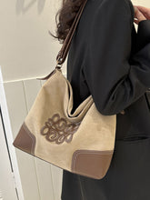 Load image into Gallery viewer, Suede Patch Adjustable Strap Tote Bag