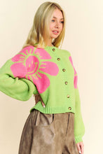 Load image into Gallery viewer, Davi &amp; Dani Flower Contrast Round Neck Long Sleeve Cardigan