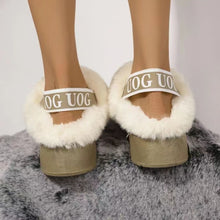 Load image into Gallery viewer, Plush Platform Slippers with Letter Strap