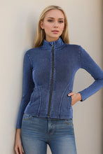 Load image into Gallery viewer, Basic Bae Pocketed Turtleneck Zip Up Denim Top