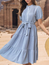 Load image into Gallery viewer, Tie Waist Puff Sleeve Midi Dress