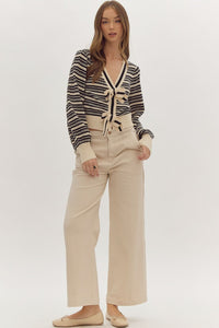 Bow Front Stripe Cardigan