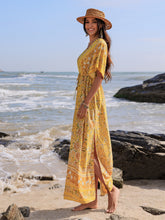 Load image into Gallery viewer, Drawstring Printed Plunge Half Sleeve Dress