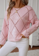 Load image into Gallery viewer, Openwork Sequin Round Neck Long Sleeve Sweater