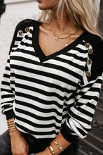 Load image into Gallery viewer, Striped Lace Detail V Neck Top