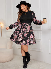 Load image into Gallery viewer, Plus Size Tied Printed Long Sleeve Dress