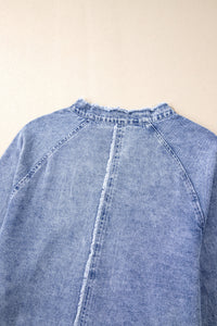 Raw Hem Button Down Long Sleeve Denim Dress