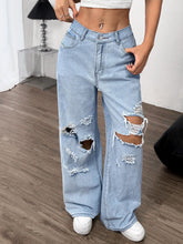 Load image into Gallery viewer, Distressed Wide Leg Jeans with Pockets