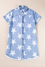 Load image into Gallery viewer, Raw Hem Star Short Sleeve Denim Dress