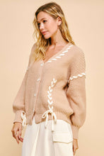 Load image into Gallery viewer, Davi &amp; Dani Lace-Up Ribbon Bow Button Down Cardigan