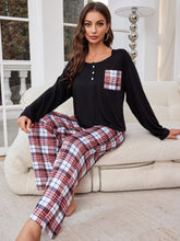 Load image into Gallery viewer, Round Neck Long Sleeve Top and Plaid Pants Lounge Set