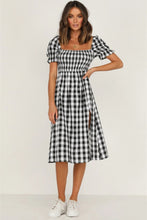 Load image into Gallery viewer, Full Size Slit Plaid Short Sleeve Midi Dress