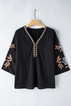 Load image into Gallery viewer, Embroidered V-Neck Three-Quarter Sleeve Blouse