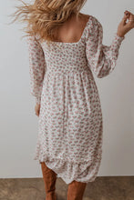 Load image into Gallery viewer, Smocked Floral Square Neck Long Sleeve Midi Dress