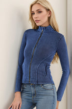 Load image into Gallery viewer, Basic Bae Pocketed Turtleneck Zip Up Denim Top