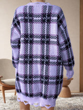 Load image into Gallery viewer, Distressed Plaid V-Neck Long Sleeve Sweater Dress